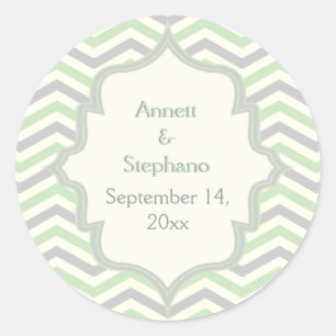 Mint groen, grijs chevron bruiloft Save the Date Ronde Sticker