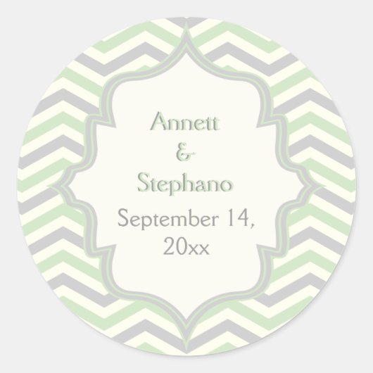 Mint groen, grijs chevron bruiloft Save the Date Ronde Sticker (Voorkant)