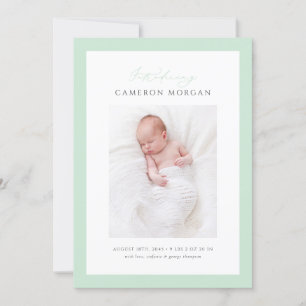 Mint groen grillige kalligrafie foto Baby Geboorte Aankondiging