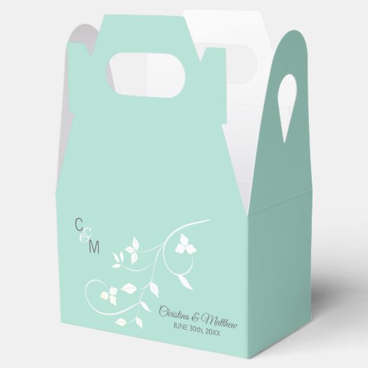 Mint groen & lichtgrijs wijnstok Initialen dank u Bedankdoosjes (Geopend)