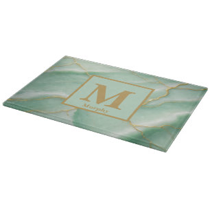 Mint Groen Marmer met Lichte Gouden Aderen Monogra Snijplank