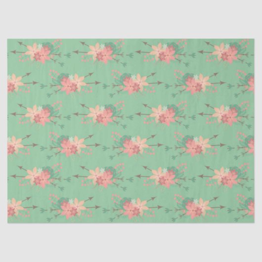 Mint Groen met Koraalbloemen en pijlen ontkoppelen Tissuepapier (Voorkant)