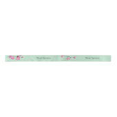 Mint Groen Met Roze Kersenbloesems Gepersonaliseer Lint (Voorkant)
