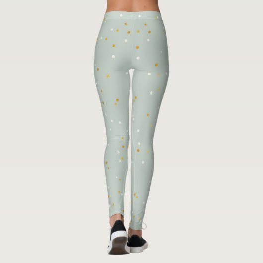 Mint-groen met witte en goudsparken leggings (Achterkant)