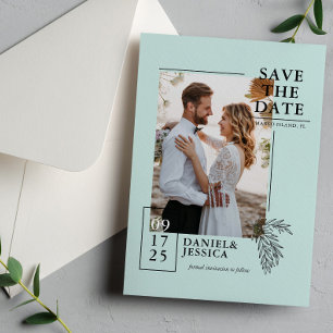Mint Groen Modern Fotobruiloft Sla de datum op Save The Date