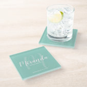 Mint Groen Modern Script Gepersonaliseerde bruidsm Glazen Onderzetter (Schuin)