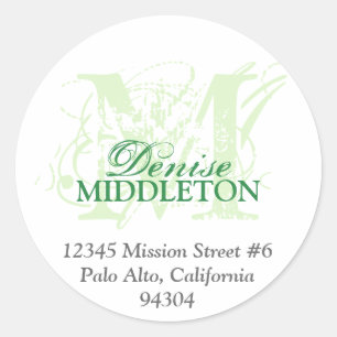 Mint groen monogram antiek grunge adreslabel ronde sticker