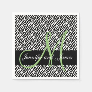 Mint Groen Monogram Zebra Print Wedding Servet