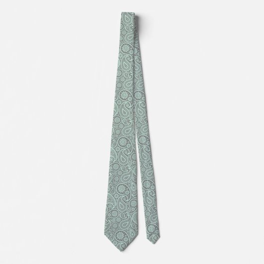 Mint-groen  Paisley Custom Grijze Achtergrond Stropdas (Voorkant)