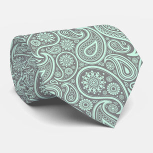 Mint-groen  Paisley Custom Grijze Achtergrond Stropdas