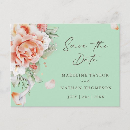 Mint Groen & Perzikflal sparen het Briefkaart van  (Voorkant)