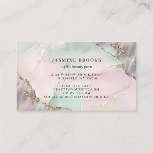 Mint Groen Roze en Goud Waterverf Visitekaartje (Achterkant)