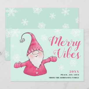 Mint Groen Roze Schattige Gnome Merry Vibes Christ Feestdagenkaart