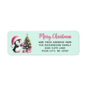 Mint Groen Roze Vrolijk Kerstplezier Penguin Moder Etiket (Voorkant)