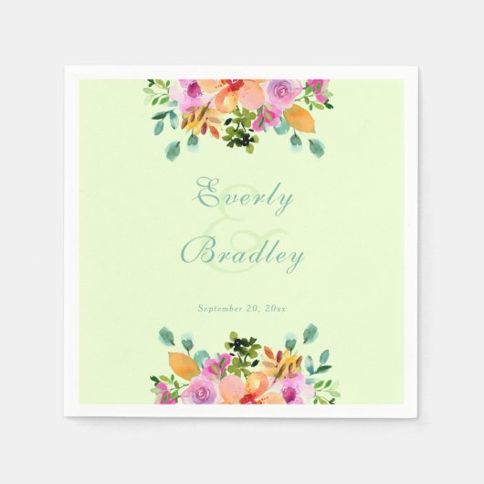 Mint Groen Roze Waterverf Bloemen Boho Huwelijk Servet (Voorkant)