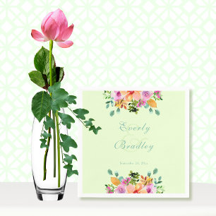 Mint Groen Roze Waterverf Bloemen Boho Huwelijk Servet