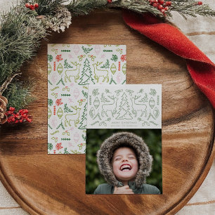 Mint Groen Scandinavisch Patroon Kerstfoto Feestdagenkaart