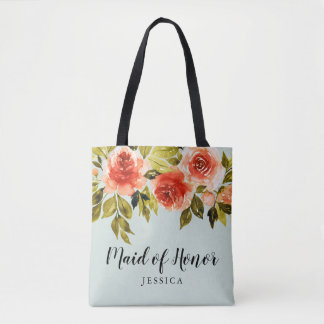Mint Groen Waterverf Bloemen Maid of Honor Draagtas