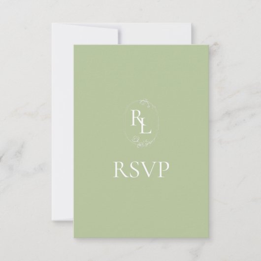 Mint Groen & Wit Bloemen Monogram Bruiloft RSVP (Voorkant)