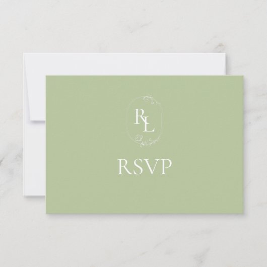 Mint Groen & Wit Bloemen Monogram Bruiloft RSVP (Voorkant)
