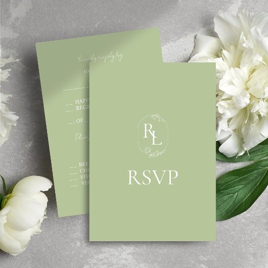Mint Groen & Wit Bloemen Monogram Bruiloft RSVP