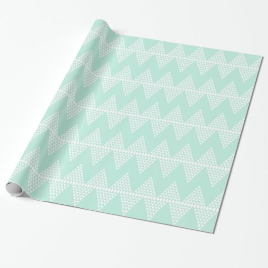 Mint groen wit geometrisch chevron patroon cadeaupapier (Uitgerold)