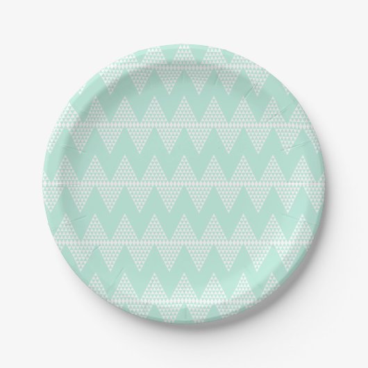 Mint groen wit geometrisch chevron patroon papieren bordje (Voorkant)