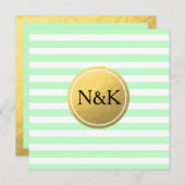 Mint groen & Wit Gestreepte Gouden Folie Uitnodigi Kaart (Voorkant / Achterkant)
