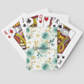 Mint Groen Wit Goud Roos Bloemen Pokerkaarten (Achterkant)