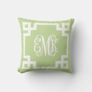 Mint Groen Wit Grieks Sleutelschrift Monogram Kussen