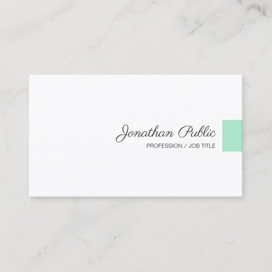 Mint Groen Wit Modern Handgeschreven Script Naam Visitekaartje (Voorkant)