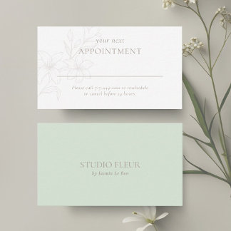 Mint Groen & Wit | Moderne Boho Minimal Floral Afsprakenkaartje