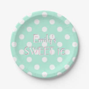Mint groen wit polka dot papier bord