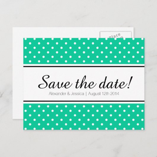 Mint groen & wit polkadot save the date briefkaart (Voorkant / Achterkant)