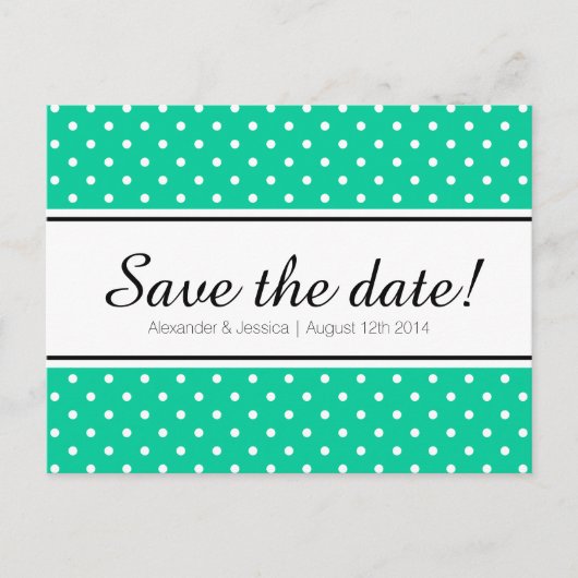 Mint groen & wit polkadot save the date briefkaart (Voorkant)