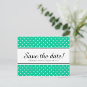 Mint groen & wit polkadot save the date briefkaart (Staand voorkant)