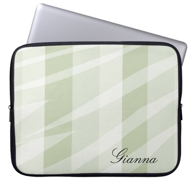 Mint Groen Witte Zebra Strepen Laptop Sleeve (Voorkant)