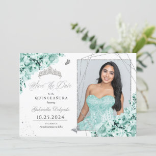 Mint Groen Zilver Quinceañera Sla de datum foto op Kaart