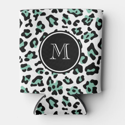 Mint Groen Zwart Leopard Dierenprint met Monogra Blikjeskoeler (Voorkant)