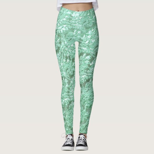 Mint groene bloemenkant leggings (Voorkant)