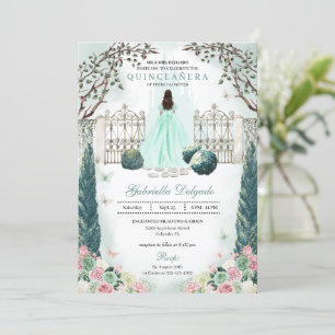 Mint Groene Blush Betoverde Tuin Quinceanera Kaart