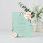 Mint Groene Blush Perzik Bloemen Goud Bruiloft Det Informatiekaartje (Staand voorkant)