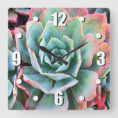Mint-groene cactus, smakelijk, moderne vierkante klok (Voorkant)