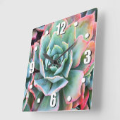 Mint-groene cactus, smakelijk, moderne vierkante klok (Hoek)