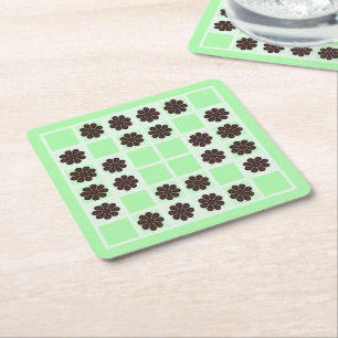 Mint groene crème en chocolade chip quilt patroon vierkante kartonnen onderzetter