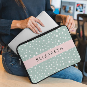Mint Groene Dalmatische Stippen, Vlekken, Jouw naa Laptop Sleeve