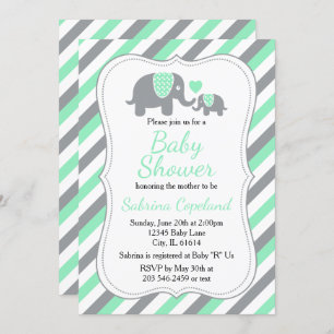 Mint Groene en Grijze Olifant 🐘   BABY SHOWER Kaart