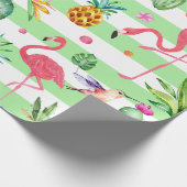 Mint-groene en witte tropische bloemen en flamingo cadeaupapier (Hoek)