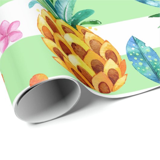 Mint-groene en witte tropische bloemen en flamingo cadeaupapier (Rol Hoek)