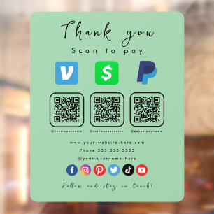 Mint Groene Multi QR Code Paypal Venmo Cash App Raamsticker